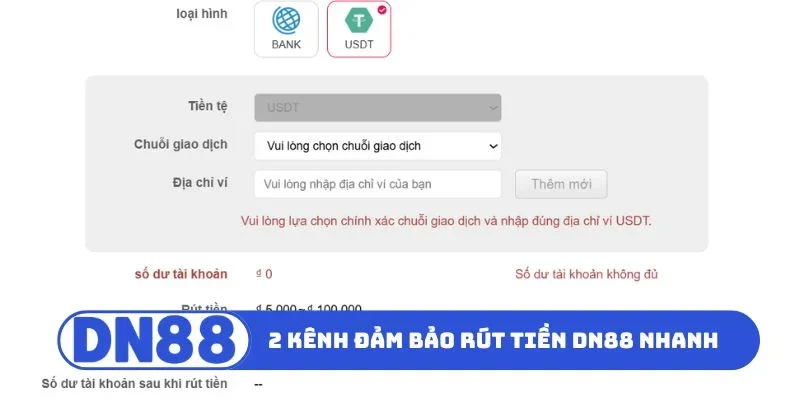Rút Tiền DN88 1 Chi tiết 2 kênh đảm bảo rút tiền DN88 nhanh