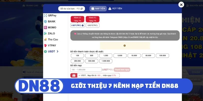 Nạp Tiền DN88 1 Giới thiệu 7 kênh nạp tiền DN88 mới nhất