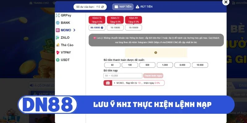 Nạp Tiền DN88 3 Lưu ý quan trọng khi thực hiện lệnh nạp