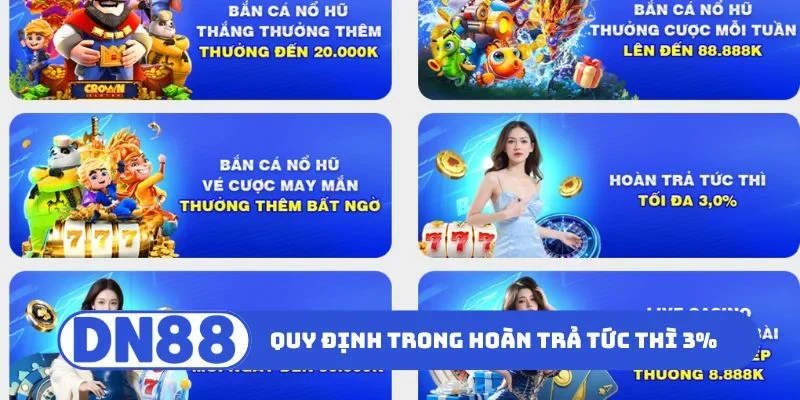 Hoàn Trả Tức Thì 3% Nhận Ngay Tiền Thưởng Lớn Tại DN88 1 Quy định trong hoàn trả tức thì 3%